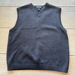 Lands’ End Vest V-Neck Men’s M 38-40 Gray Black Sweater Vest 100% Cotton Japan